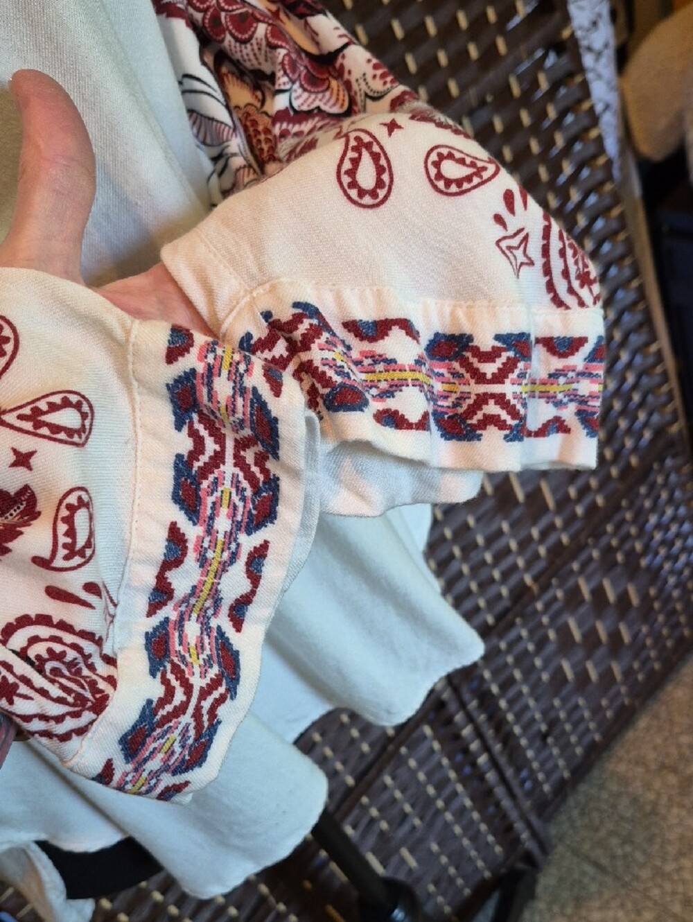 Desigual Cream Long-Sleeve Top with Burgundy Floral Motif - Picture 6 of 9